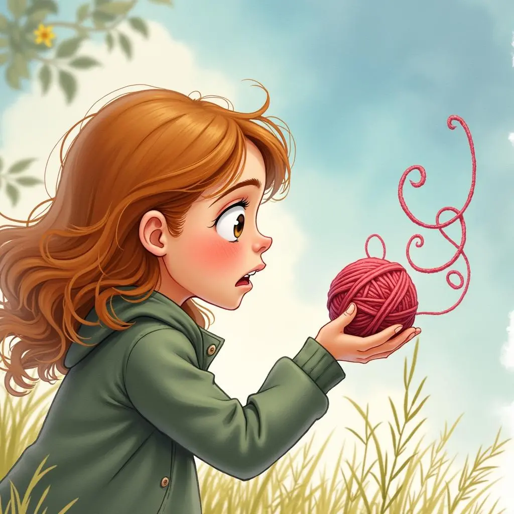 Ariadne hands the ball of yarn to Theseus