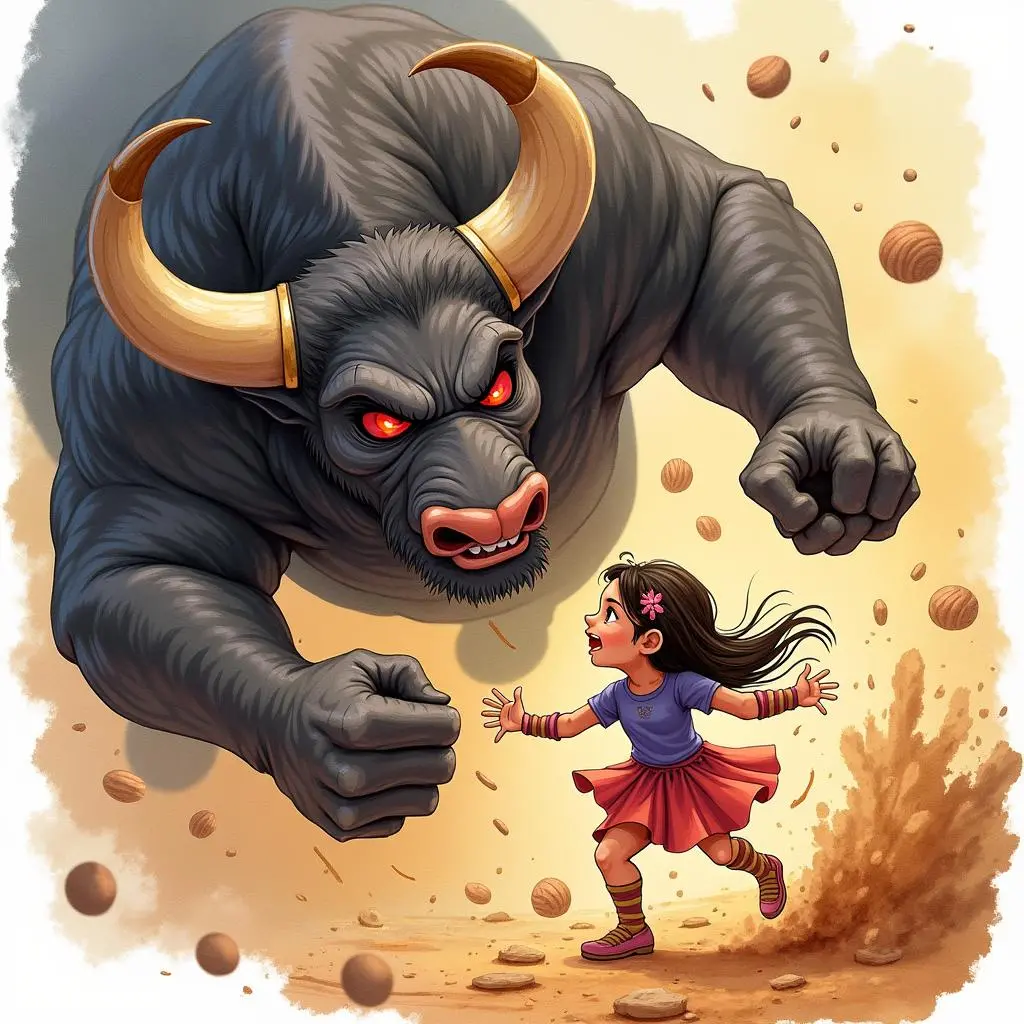 Theseus battles the monster in the labyrinth