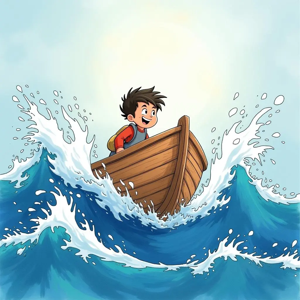 Le petit bateau avance dans les vagues