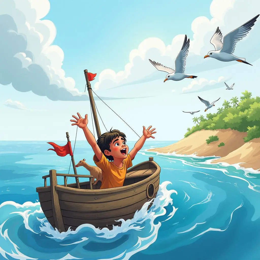 Le petit bateau s'approche de sa destination