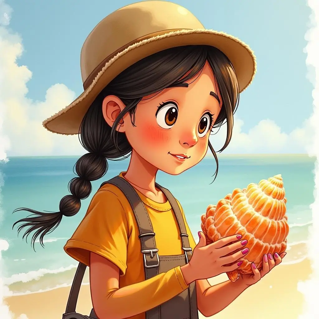 渔夫捧着海螺