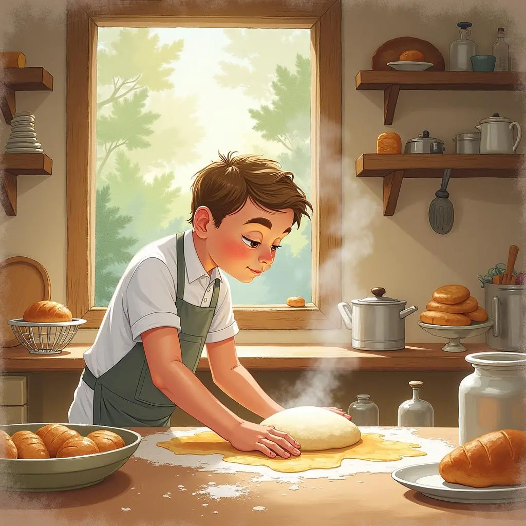 面包师在店内揉面