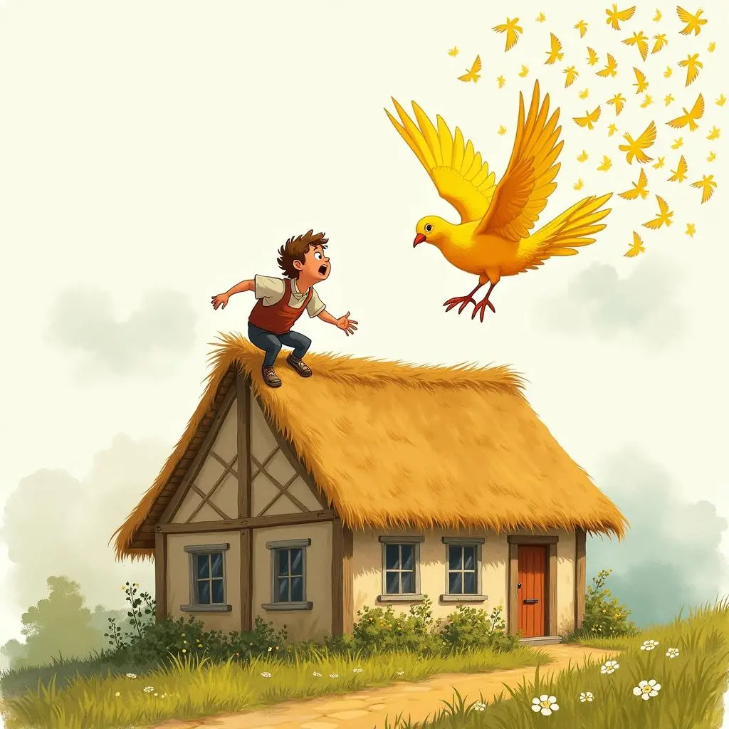 金鸟在农夫屋顶盘旋