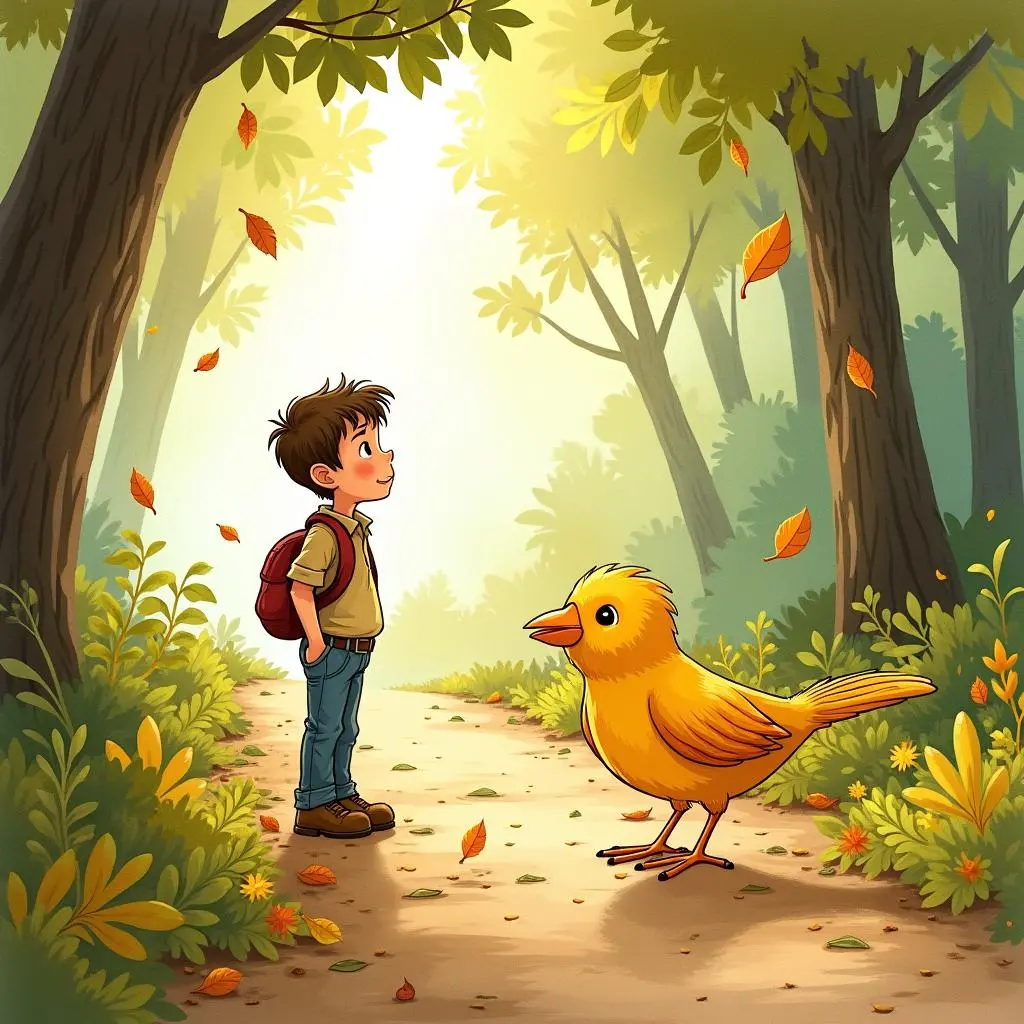 金鸟引领农夫走向森林