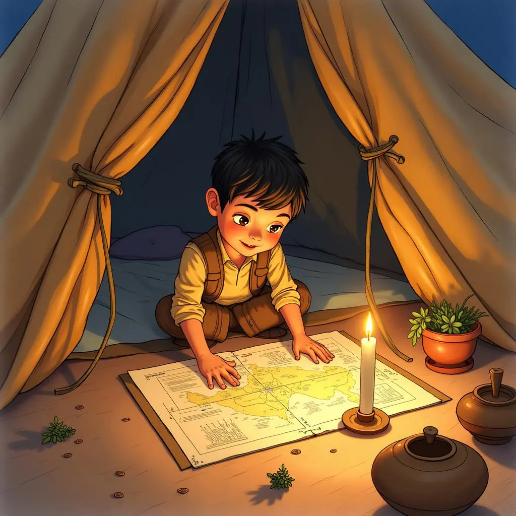 Raja et son père regardent la carte