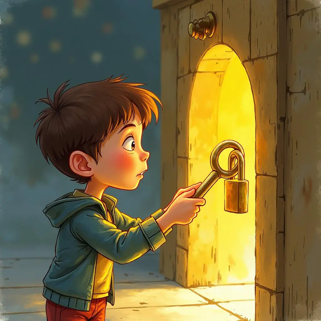 汉斯用钥匙打开黄金锁