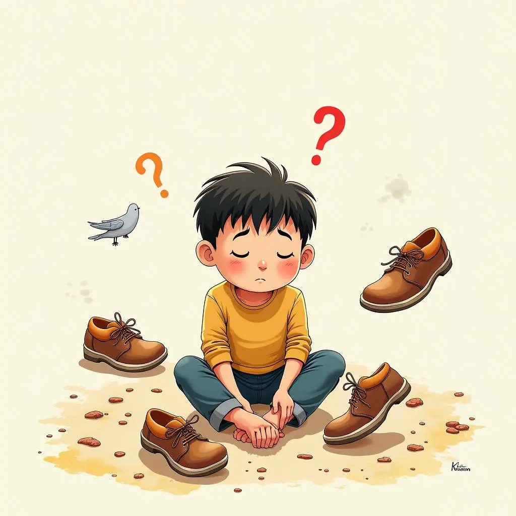 The young man forgets his own way of walking