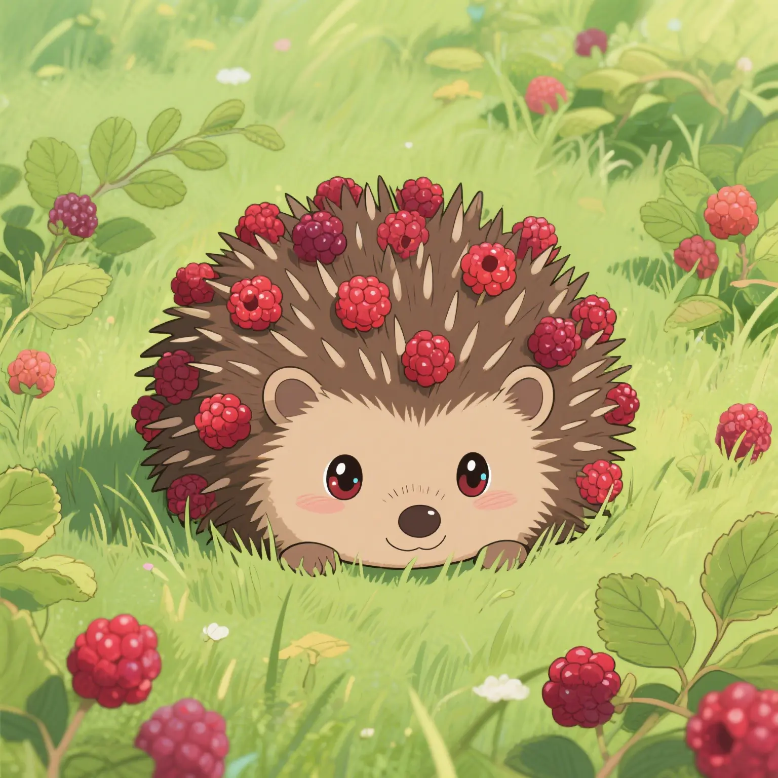 The little hedgehog covered with berries