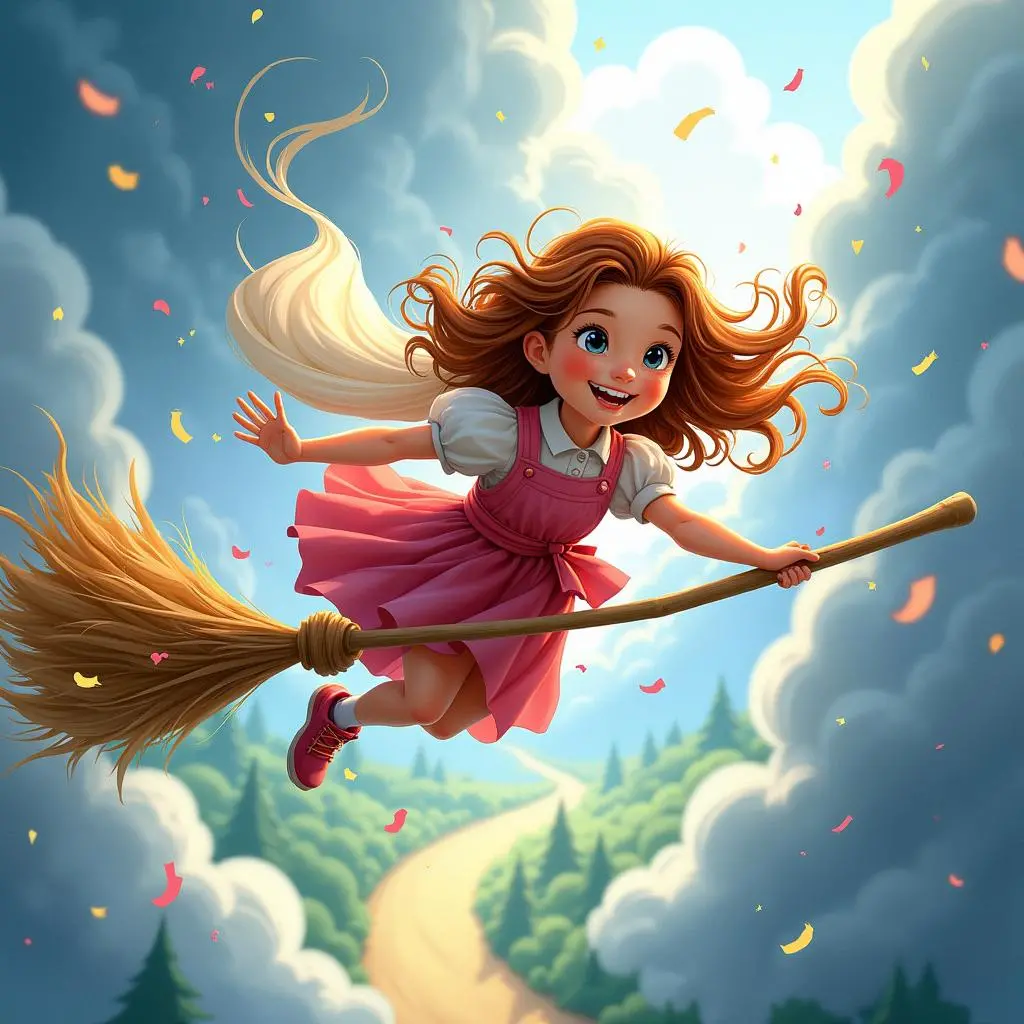 露西乘坐魔法扫帚