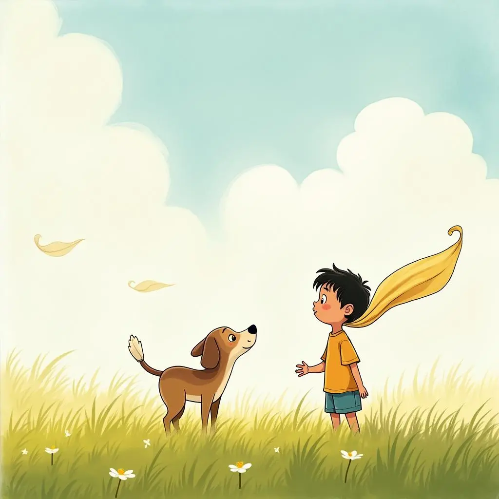 拉朱在田野里抚摸手帕