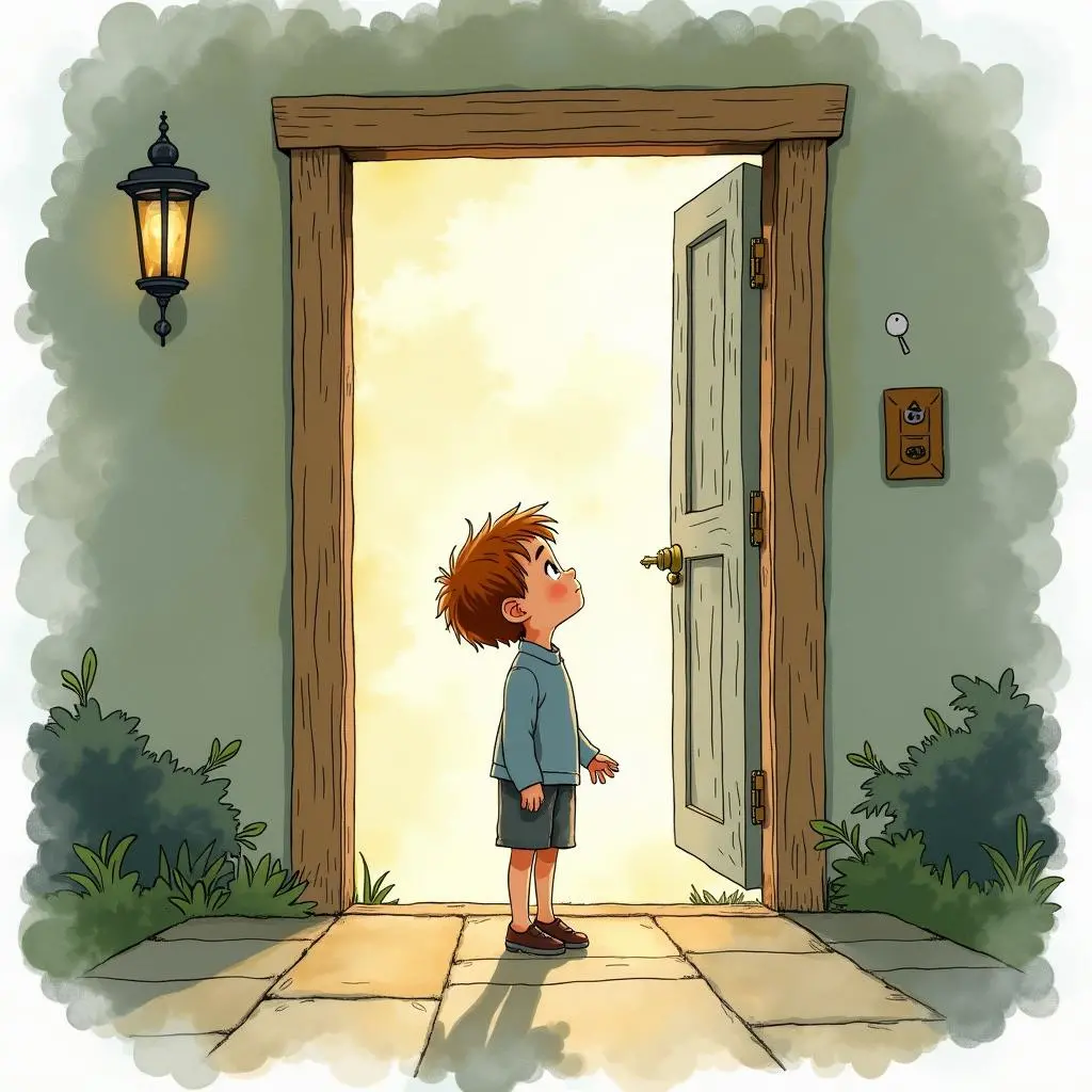 Ivan stands in front of his house gate and tries the key