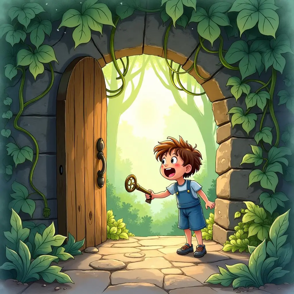 Ivan uses the key to open the stone gate in the forest