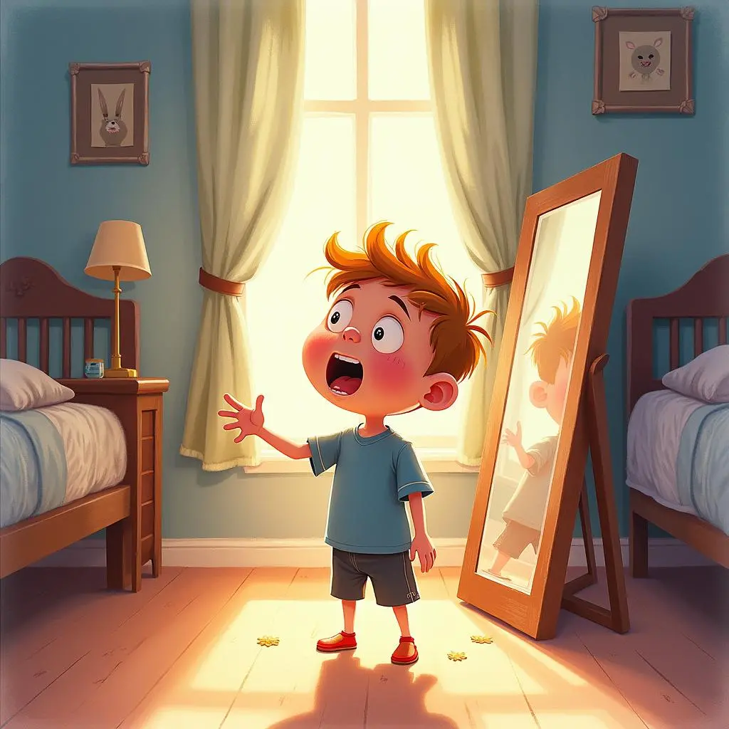 托尼对着镜子惊讶的表情