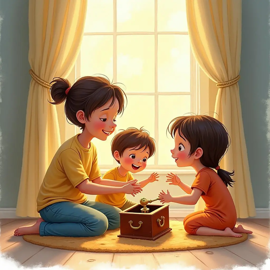 小莉和家人听音乐盒