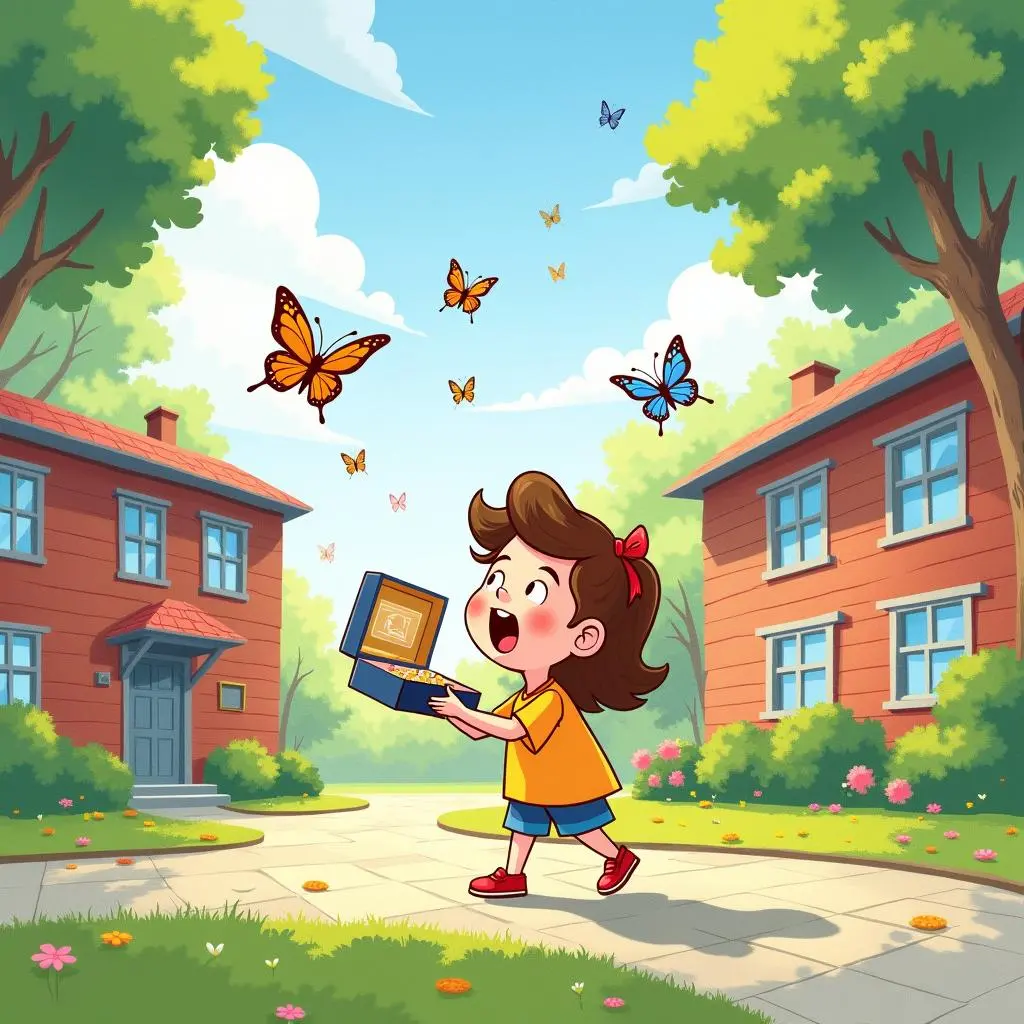 小莉带着音乐盒去学校