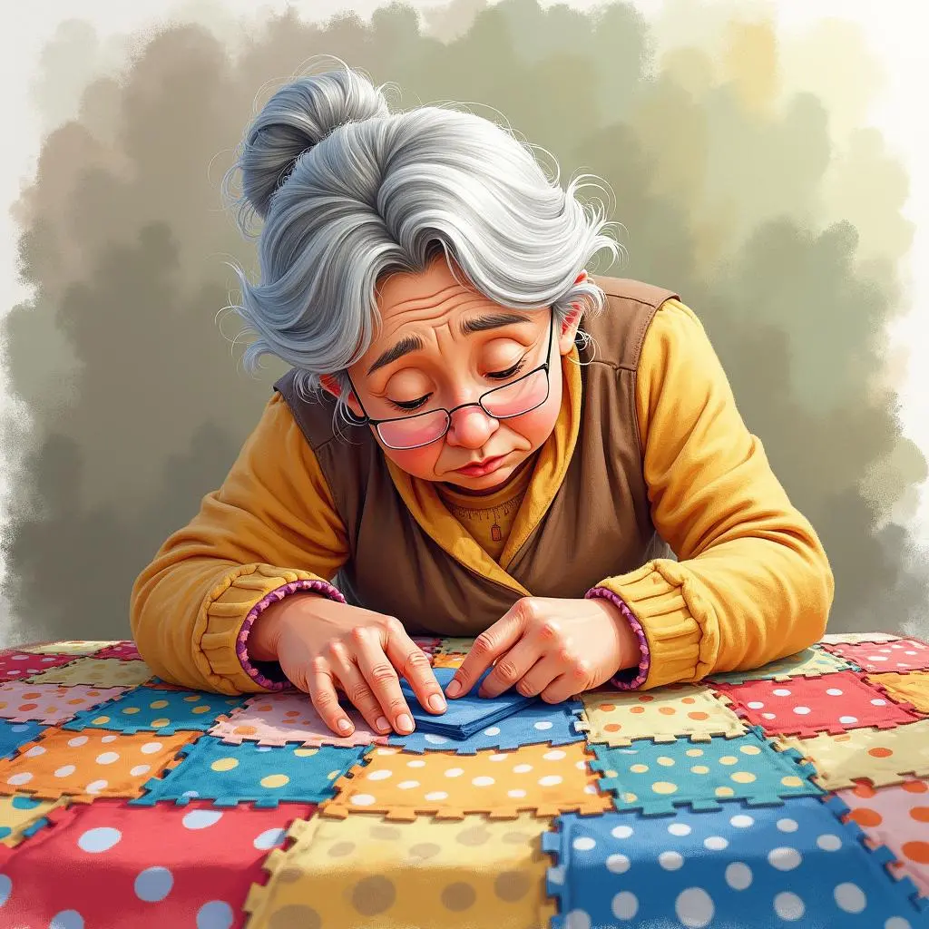 奶奶在挑选破布