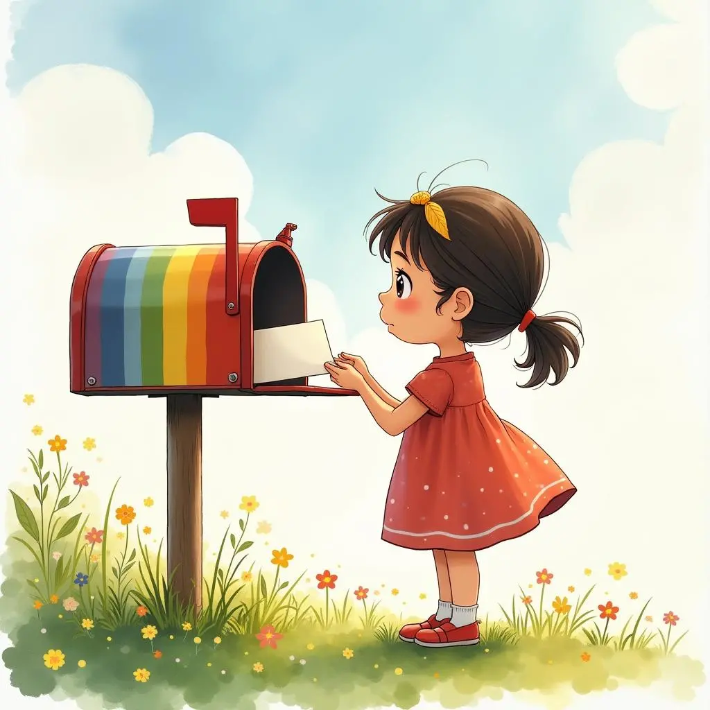 露西将纸条放入邮筒