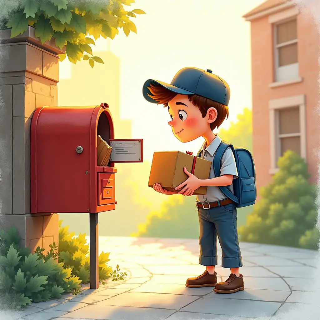 邮差带着包裹离开邮局