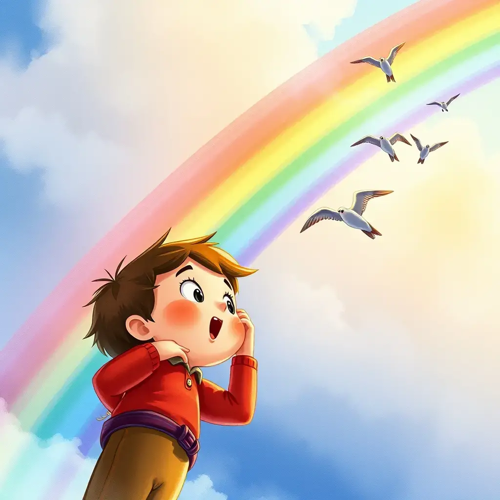 皮埃尔对着彩虹拍照