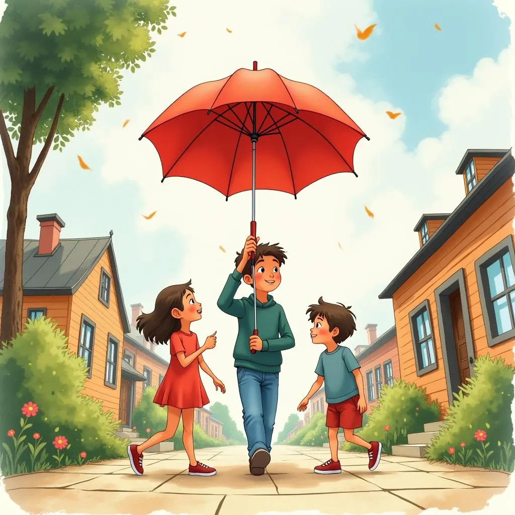 红伞带着孩子们安全回到小镇