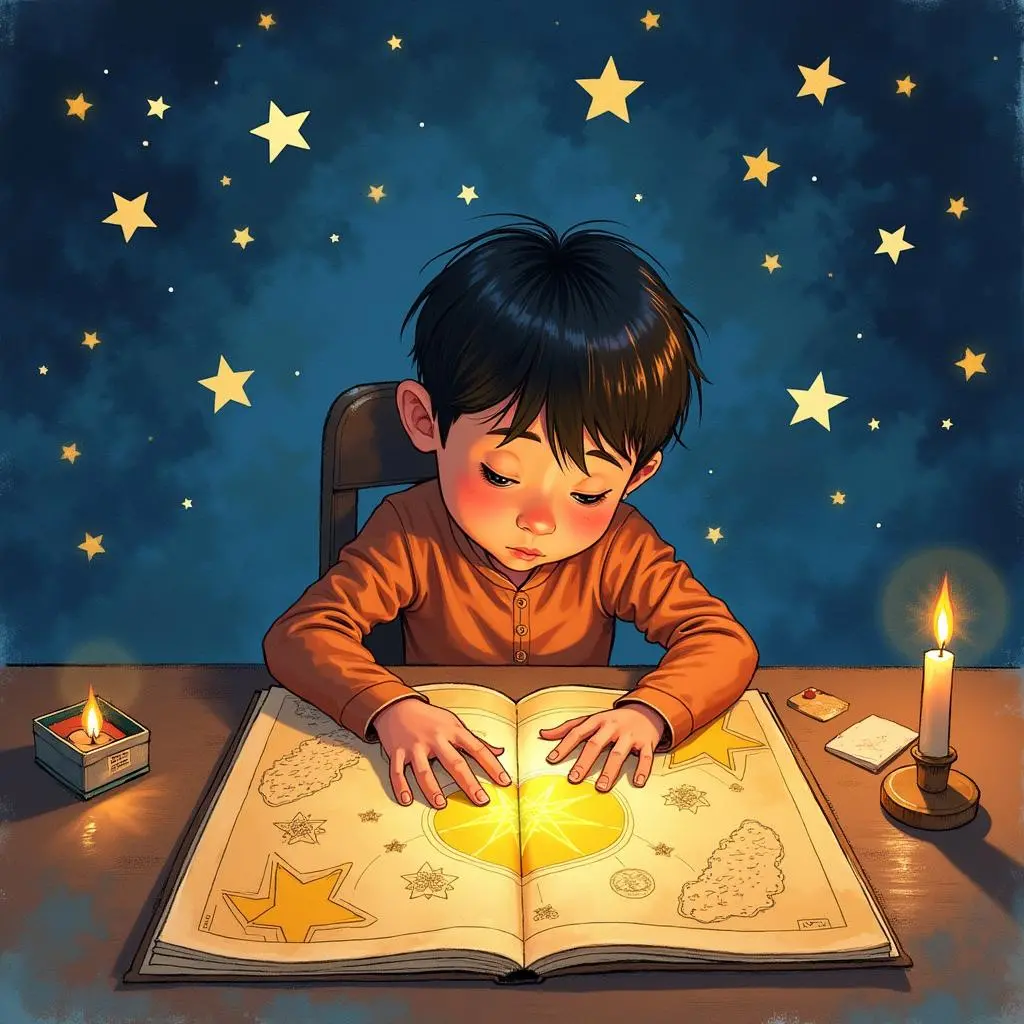 Raj enregistrant la position des étoiles