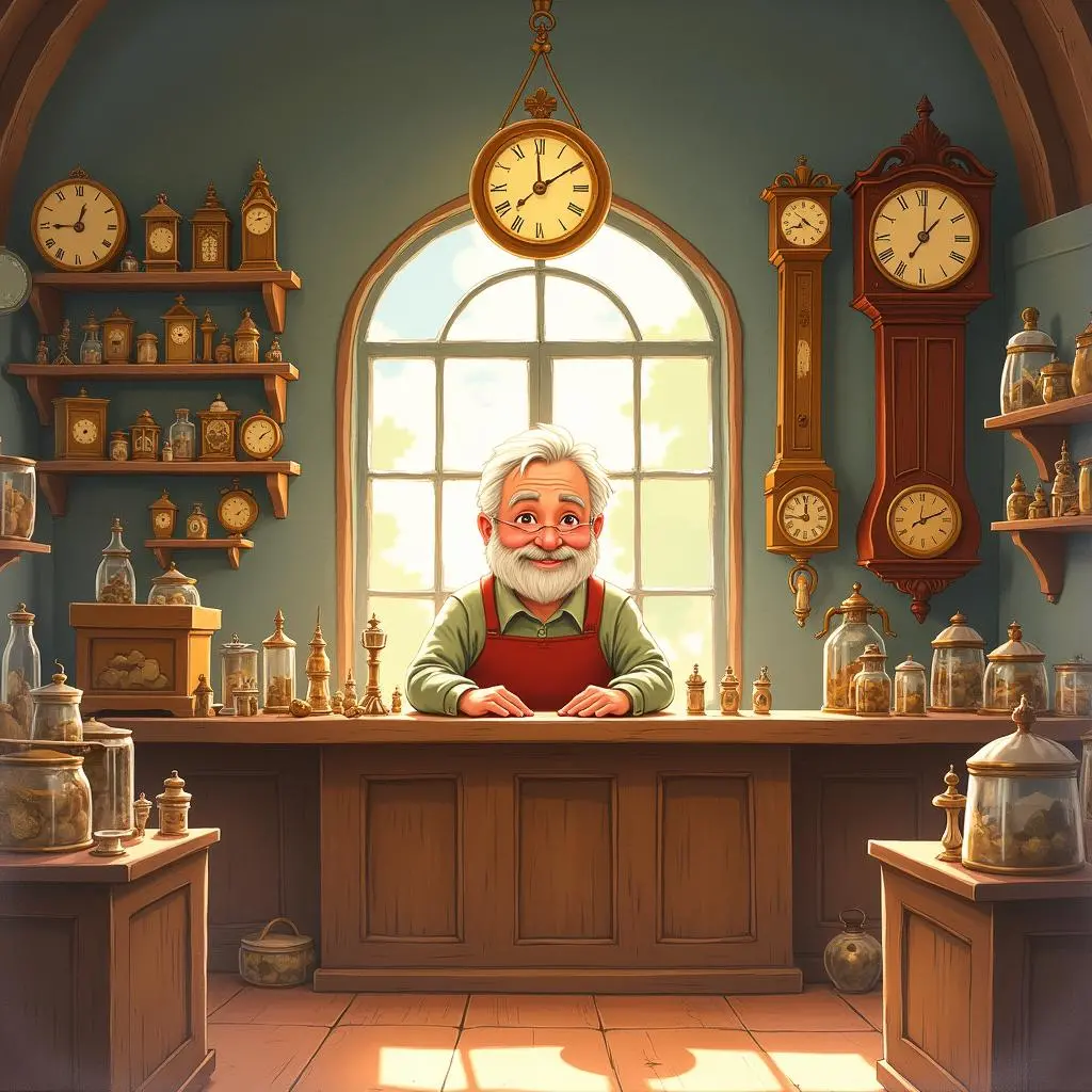 The old watchmaker behind the counter