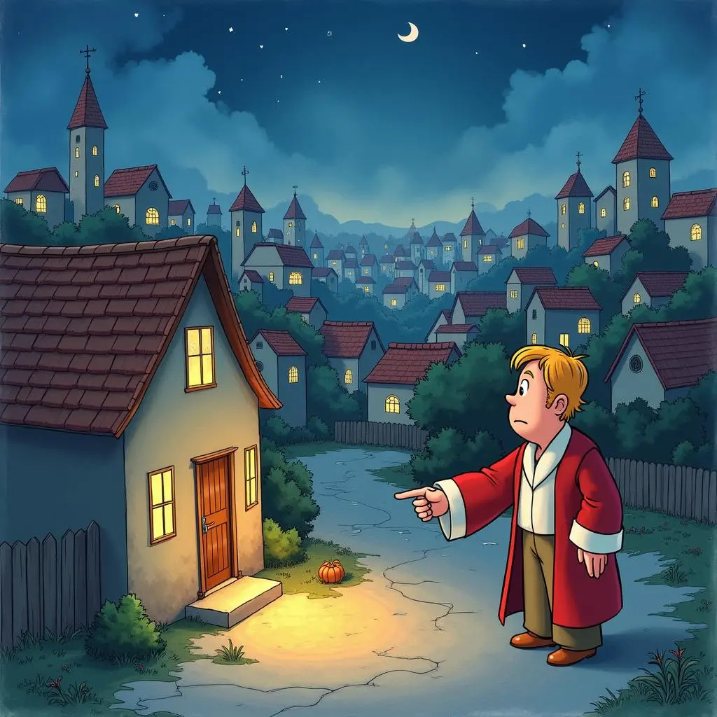 The prince pointing to the homes of the poor in the city