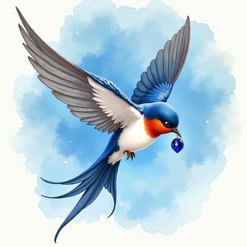 The swallow flying with the other sapphire